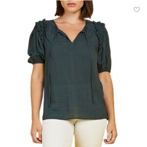 NWT DANIEL RAINN Puff Sleeve Tie Neck Top